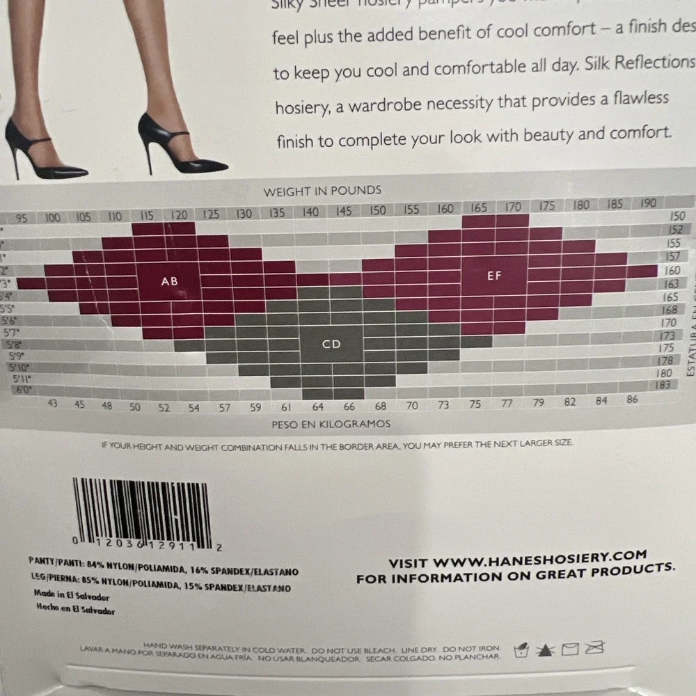 Hanes‎ Silk Reflections Silky Sheer Pantyhose Jet Black Size CD New